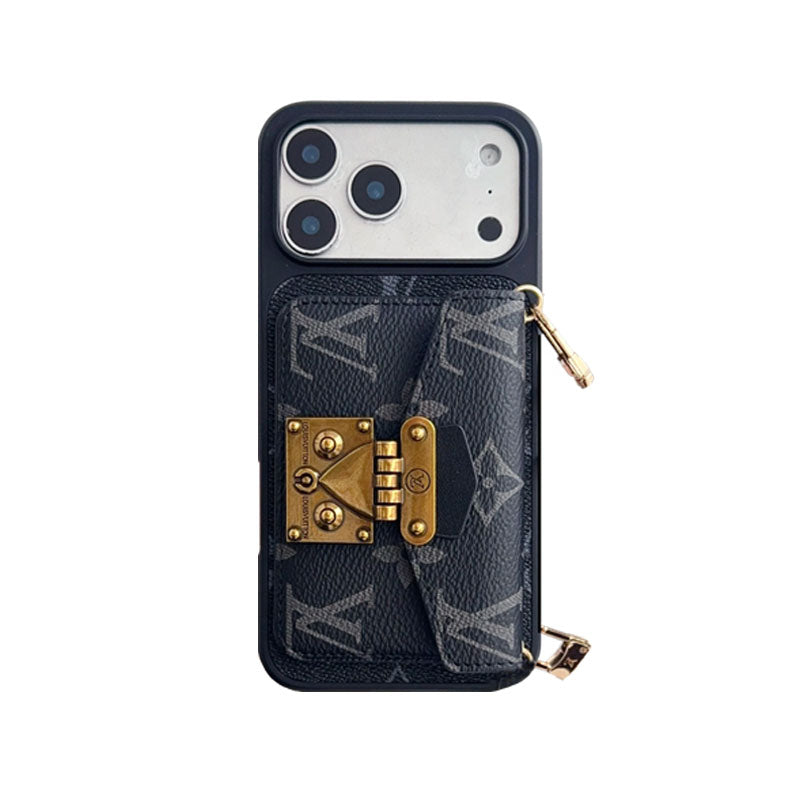 Luxury Louis Vuitton Phone Case with Card Holder and Strap 12-18 Pro & Pro Max