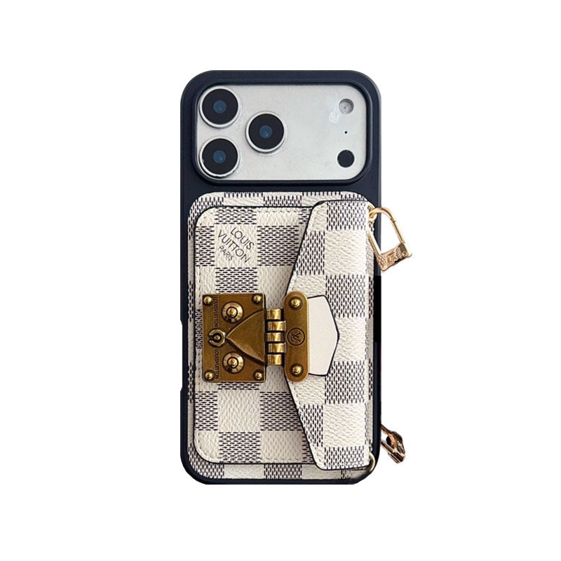 Luxury Louis Vuitton Phone Case with Card Holder and Strap 12-18 Pro & Pro Max