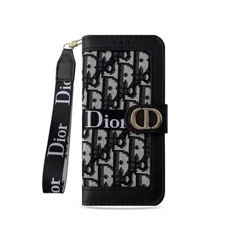 Dior iPhone Case With Card Holder And Wrist Strap For iPhone 12-18 Pro & Pro Max