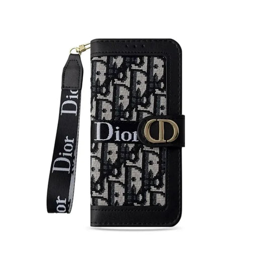 Dior iPhone Case With Card Holder And Wrist Strap For iPhone 12-18 Pro & Pro Max