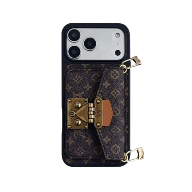 Luxury Louis Vuitton Phone Case with Card Holder and Strap 12-18 Pro & Pro Max