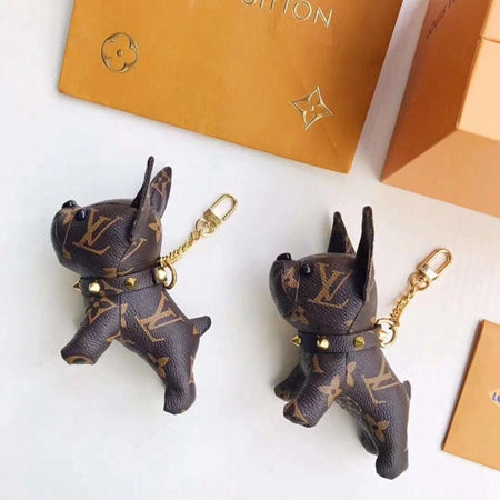 Louis Vuitton Dog Ornament Cute Genuine Leather Key Chain