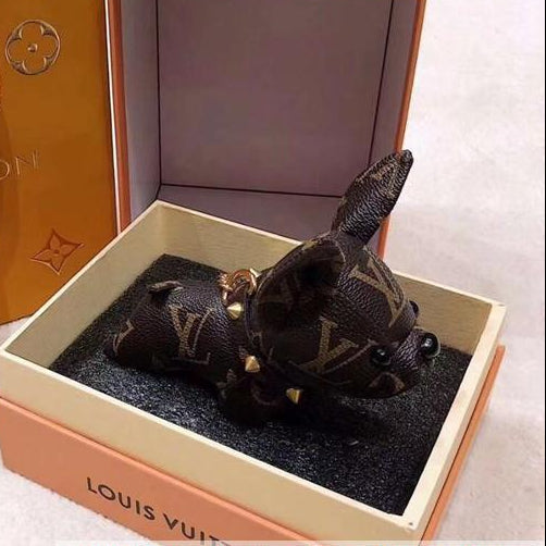 Louis Vuitton Dog Ornament Cute Genuine Leather Key Chain