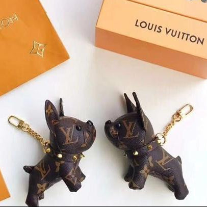 Louis Vuitton Dog Ornament Cute Genuine Leather Key Chain