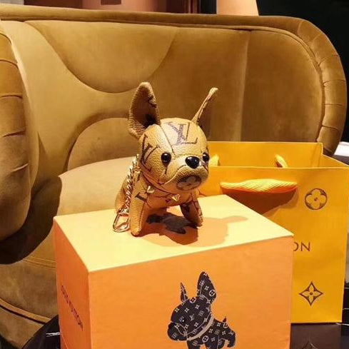 Louis Vuitton Dog Ornament Cute Genuine Leather Key Chain