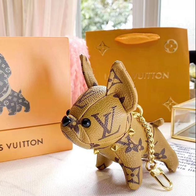 Louis Vuitton Dog Ornament Cute Genuine Leather Key Chain