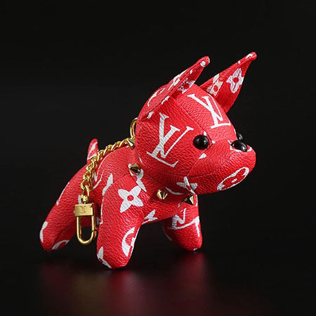 Louis Vuitton Dog Ornament Cute Genuine Leather Key Chain