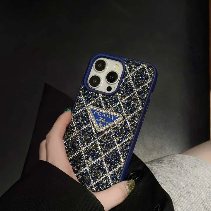 Prada Phone Case with Sparkling Rhinestones For iPhone 17/ 16 / 15 / 14