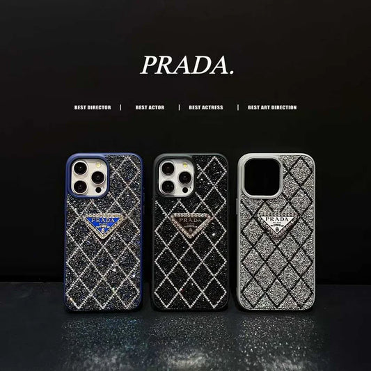 Prada Phone Case with Sparkling Rhinestones For iPhone 17/ 16 / 15 / 14