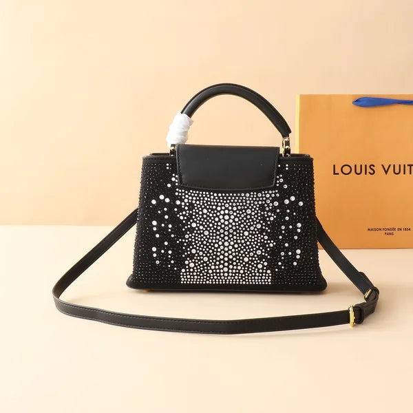 Louis Vuitton Bag is Made of Genuine Leather and Decorated with Diamonds