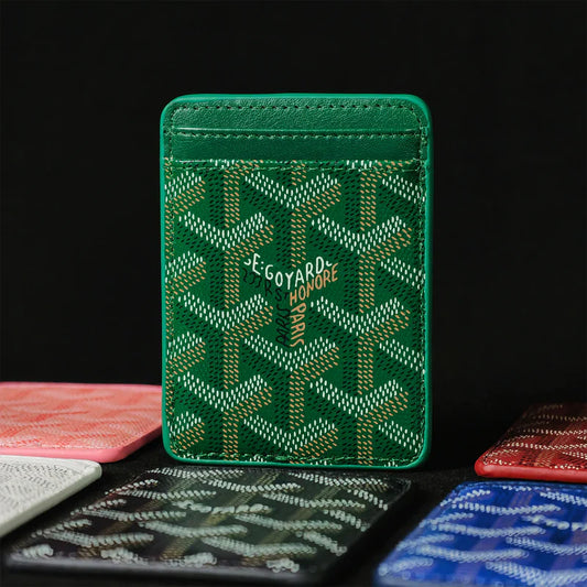 Premium Emerald Green magnetic MagSafe card holder with a luxurious geometric pattern
