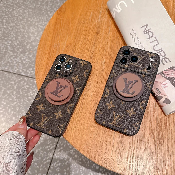 Luxury Monogram Leather Magsafe Phone Case Stand Function for iPhone 12-17 Series