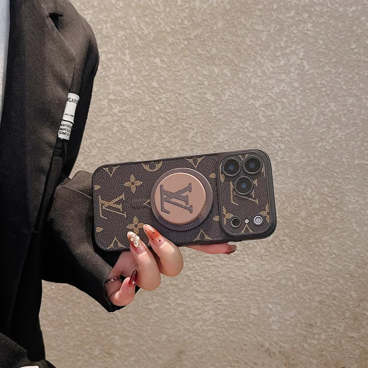 Luxury Monogram Leather Magsafe Phone Case Stand Function for iPhone 12-17 Series
