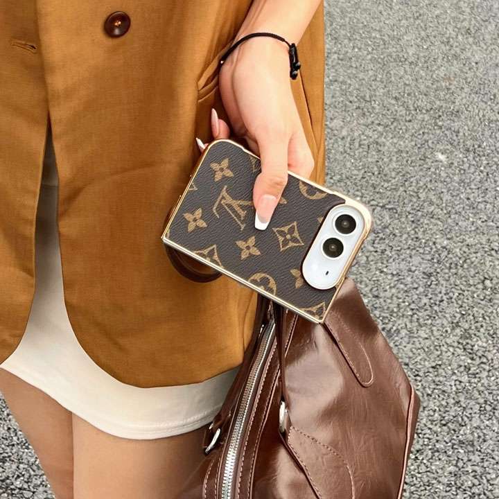Premium Monogram Leather Folding Case with Gold Trim for iPhone Duo