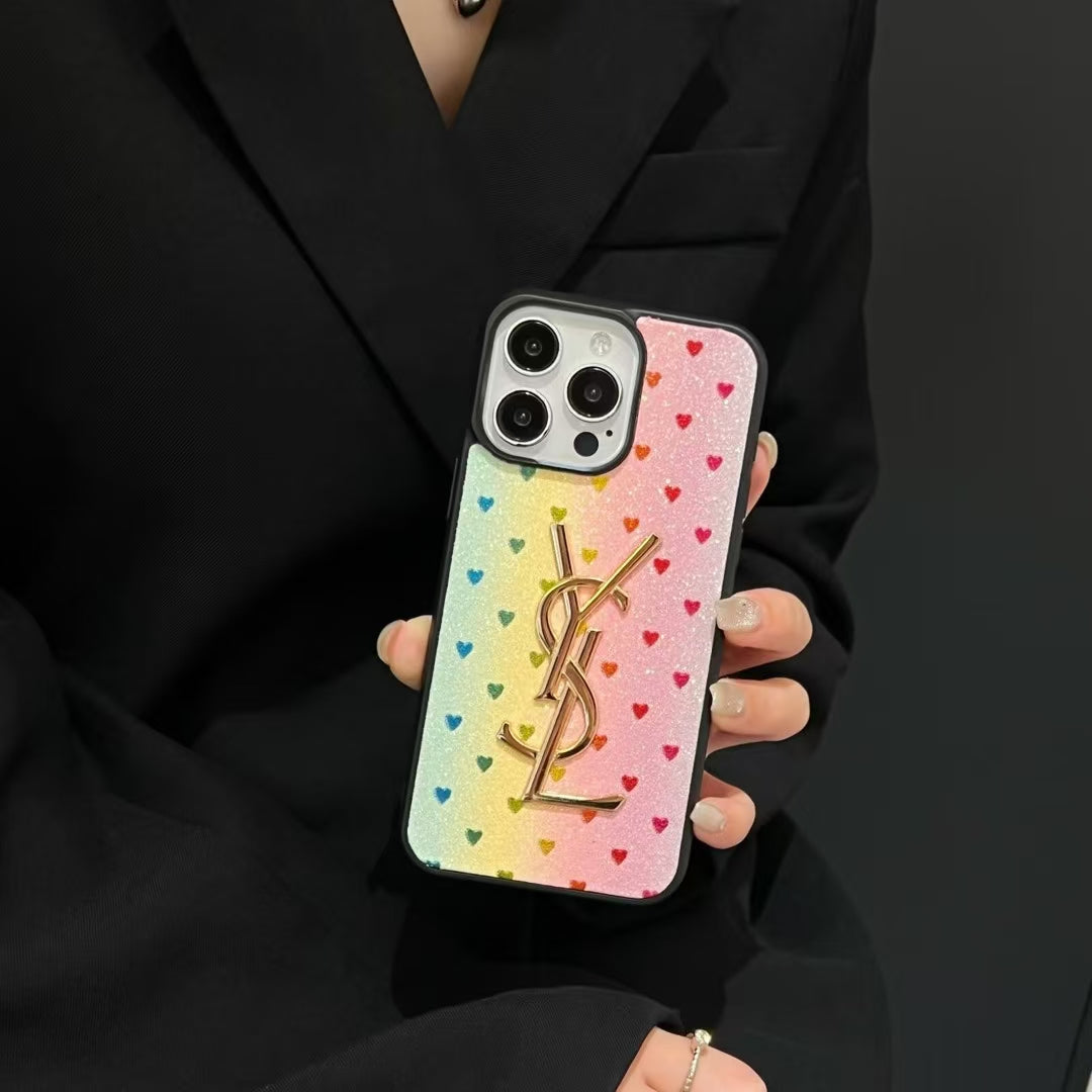YSL Electroplated Monogram Label Shiny Apple iPhone Case theroxymob
