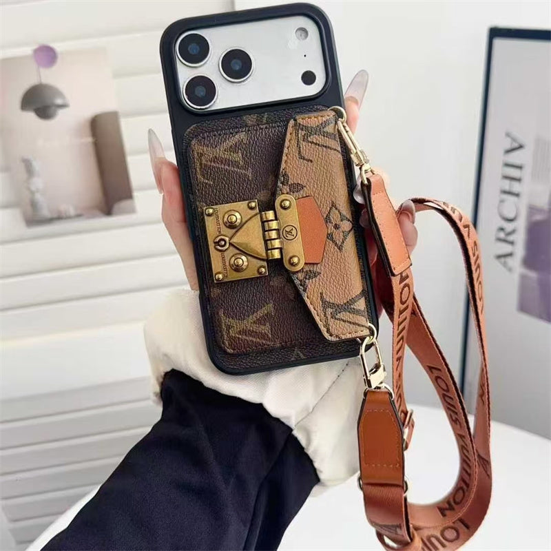 LUXURY LOCK CARD BAG CROSSBODY CHAIN IPHONE CASE