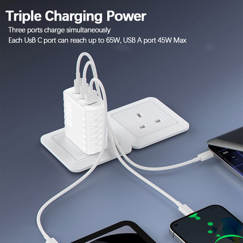 65W GaN Super Fast Charger - 3-Port Mini Power Brick