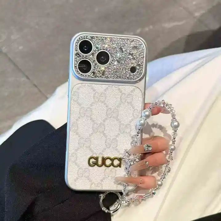 Luxury Case With Rhinestone Picture Frame And Snowflake Beaded Wrist Strap For iPhone