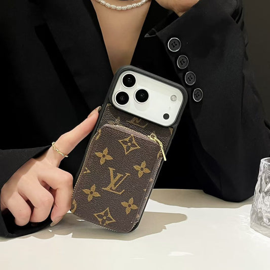 Canvas Leather Wallet Card Holder Crossbody iPhone Case For iPhone 17 / 16 / 15 / 14