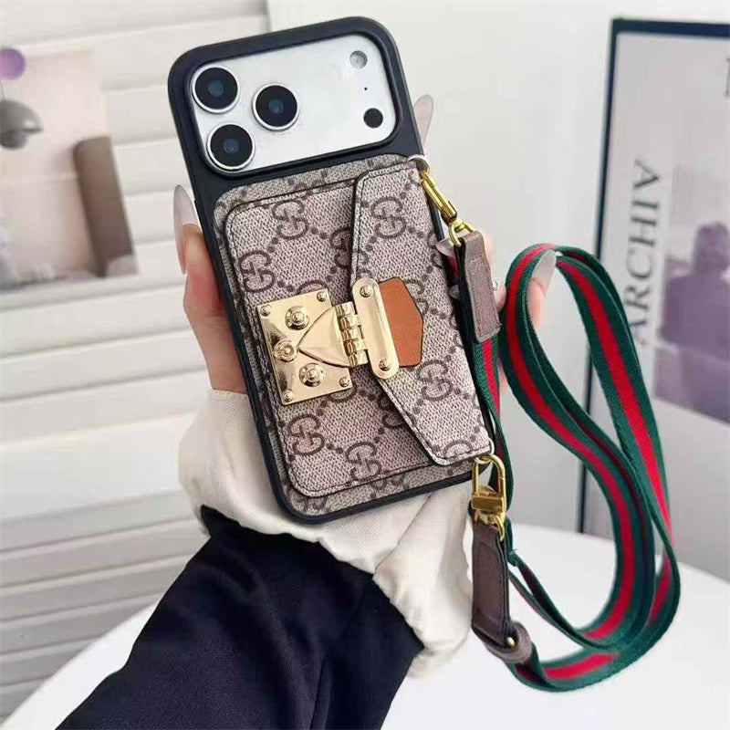 LUXURY LOCK CARD BAG CROSSBODY CHAIN IPHONE CASE