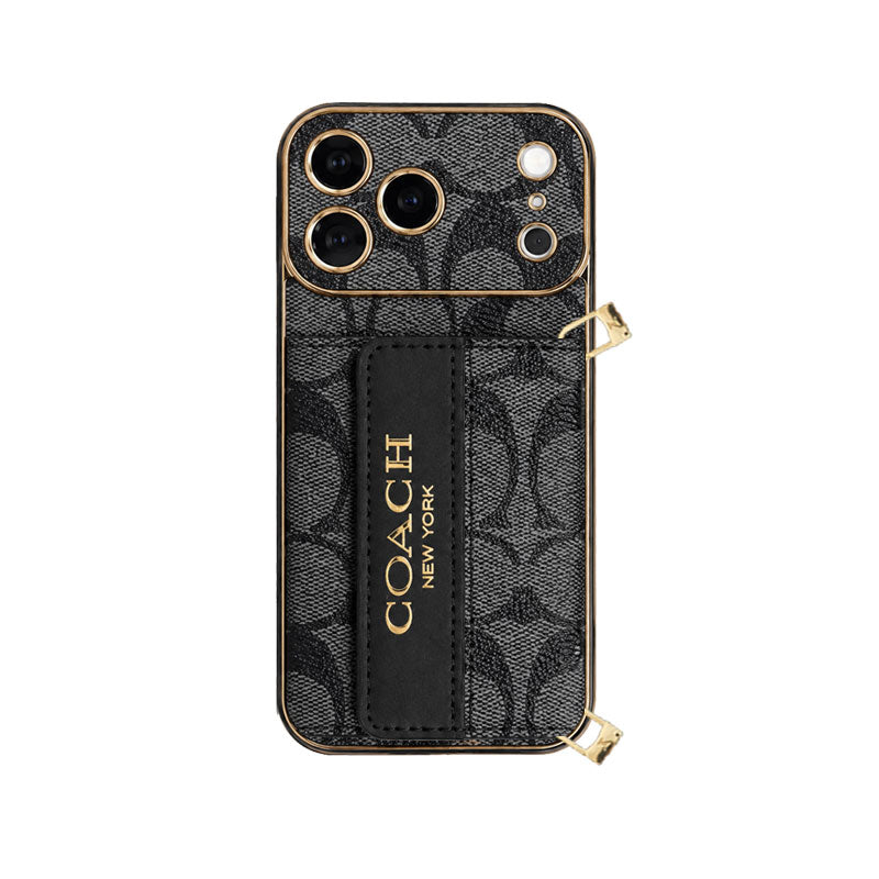 Premium Leather Coach Phone Case with Wallet and Strap For iPhone 12-18 Series