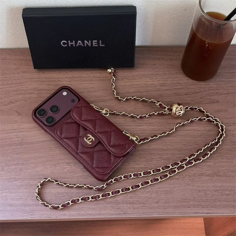 CHN Quilted Caviar Leather Case with Flap Pocket for iPhone 12-18 Pro & Pro Max