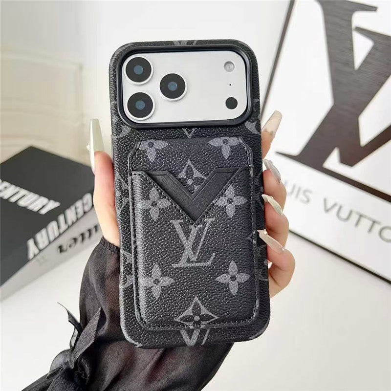 Lv Leather Card Holder Phone Case For iPhone 17 / 16 / 15 / 14/ 13
