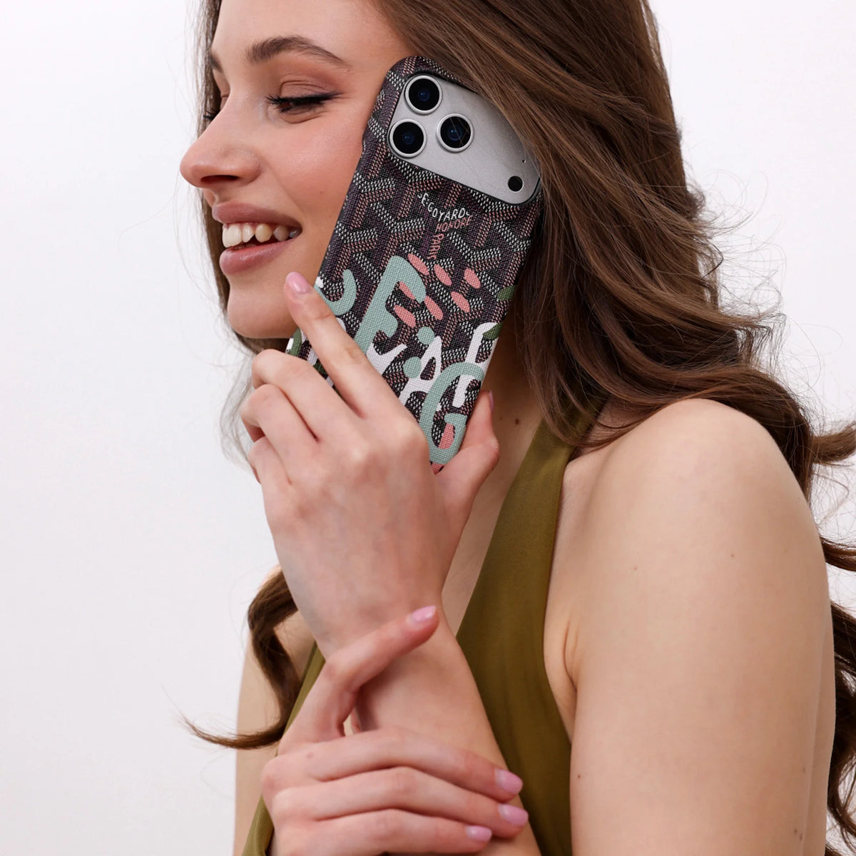 GYD Vintage Monogram Teal Graffiti Case for iPhone 12-18 Pro & Pro Max