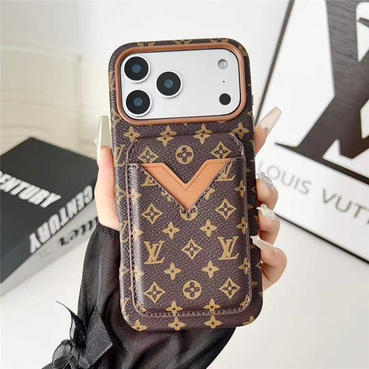 Lv Leather Card Holder Phone Case For iPhone 17 / 16 / 15 / 14/ 13