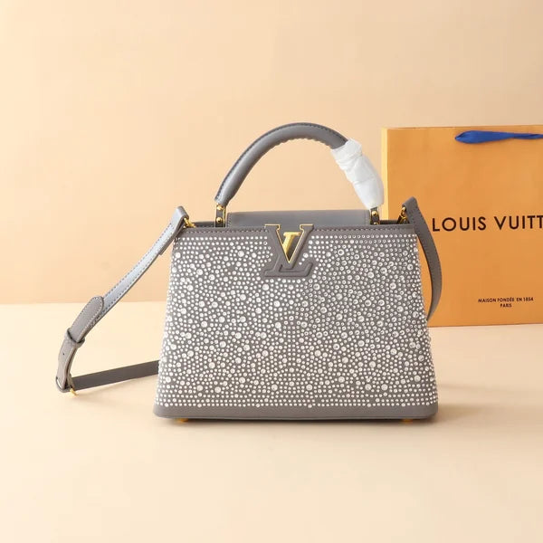 Louis Vuitton Bag is Made of Genuine Leather and Decorated with Diamonds