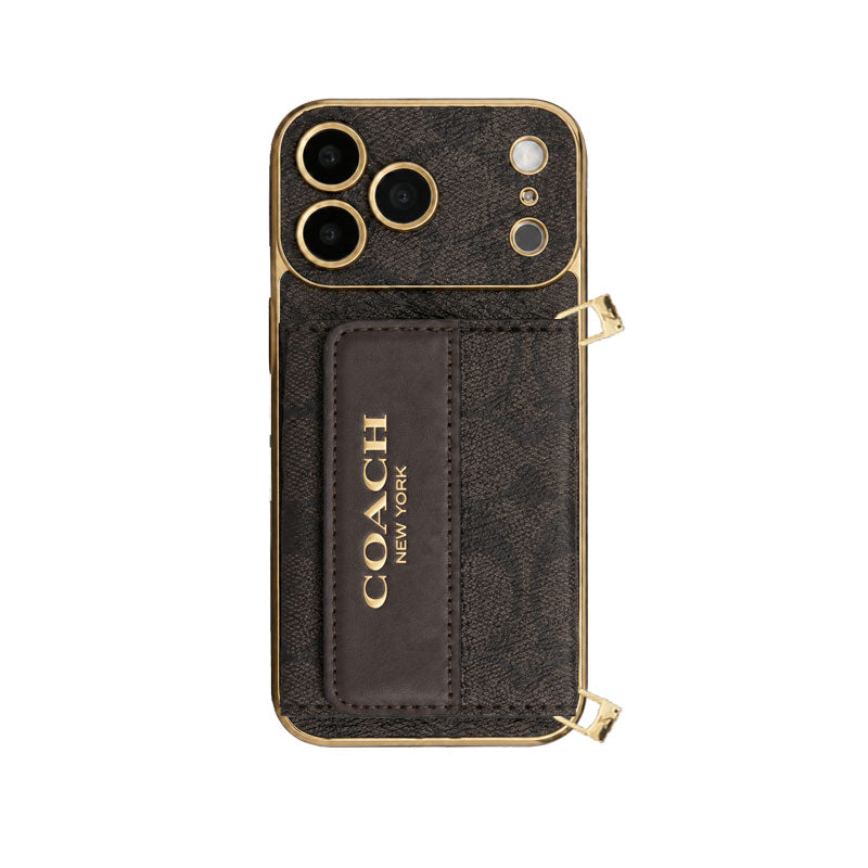Premium Leather Coach Phone Case with Wallet and Strap For iPhone 12-18 Series