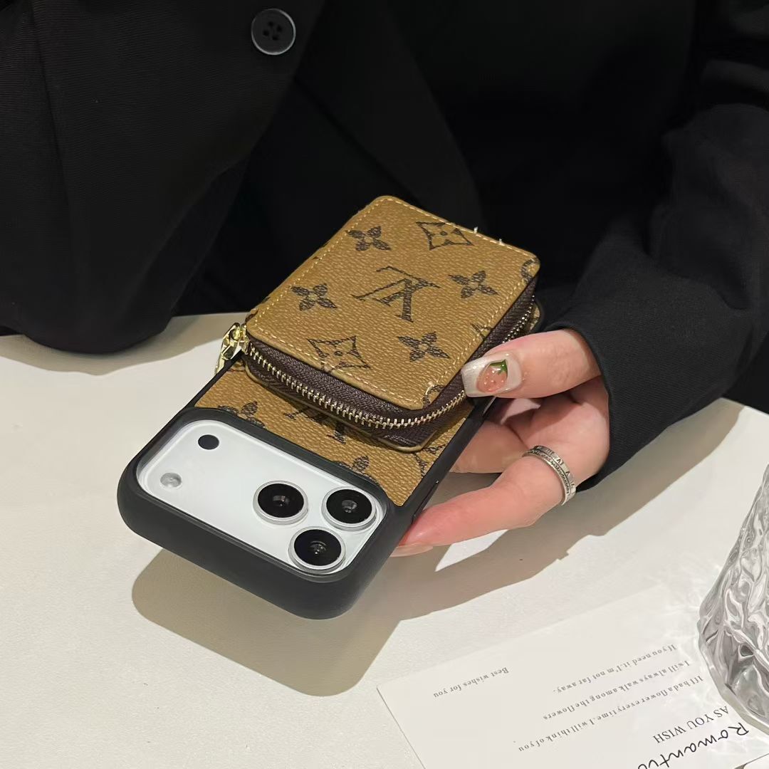 Canvas Leather Wallet Card Holder Crossbody iPhone Case For iPhone 17 / 16 / 15 / 14