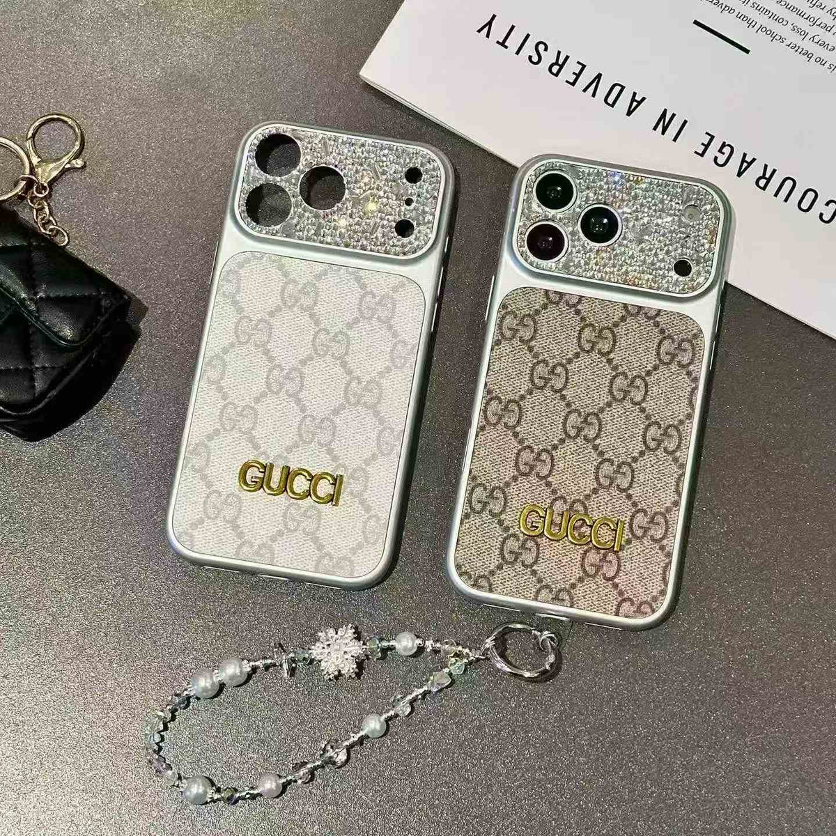 Luxury Case With Rhinestone Picture Frame And Snowflake Beaded Wrist Strap For iPhone