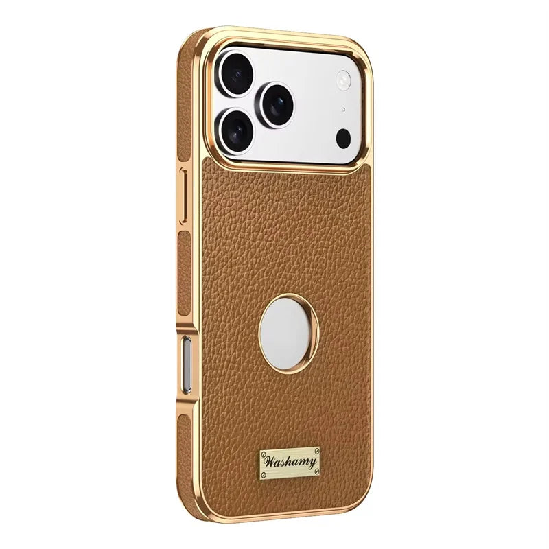 Luxury Togo Calfskin Genuine Leather Case view Window Of Apple logo Phone Cover For iPhone 17/ 16/ 15/ 14