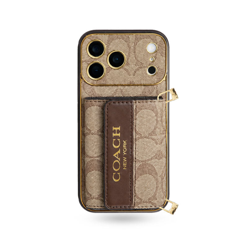 Premium Leather Coach Phone Case with Wallet and Strap For iPhone 12-18 Series
