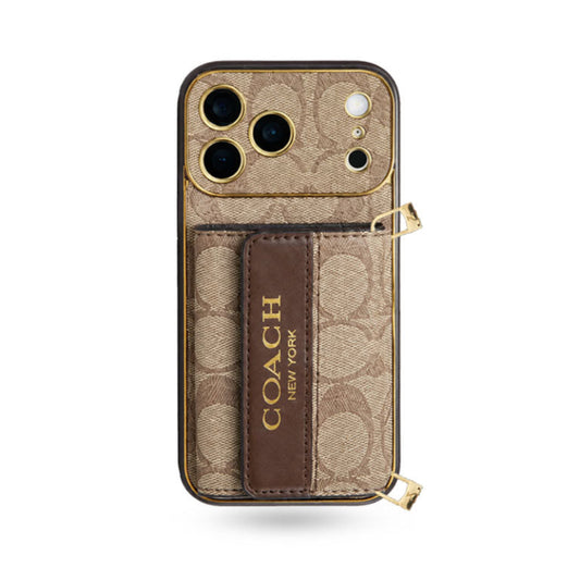 Premium Leather Coach Phone Case with Wallet and Strap for iPhone 12-18 Pro & Pro Max