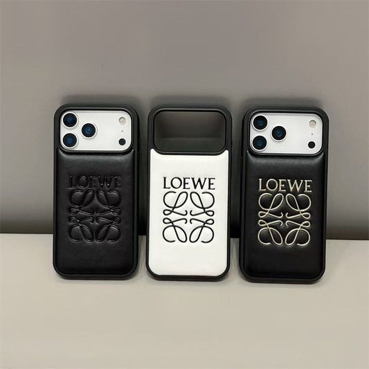 Luxury Loewe-Inspired Leather iPhone Case with Embossed Anagram Logo
