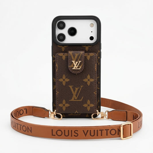 Lv Leather Card Holder Case Crossbody for iPhone 12-18 Pro & Pro Max
