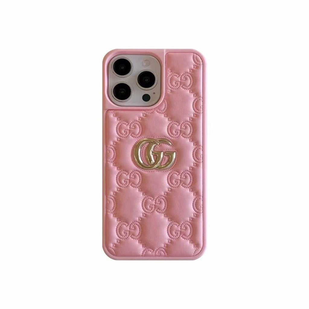 Luxury Stamped GG Leather iPhone Case for 13-17
