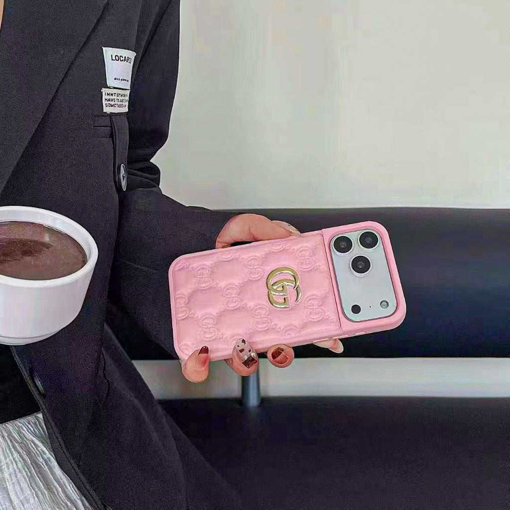Luxury Stamped GG Leather iPhone Case for 13-17