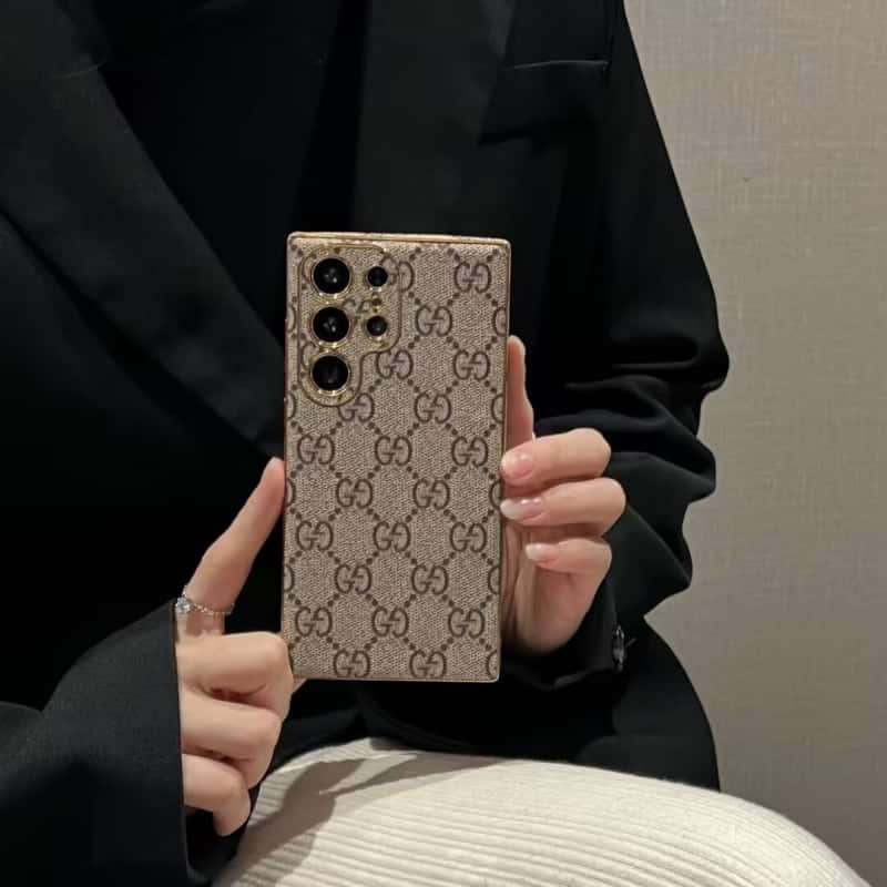 Luxury Monogram Style PU Leather Case for Samsung Galaxy S22-S26 Series
