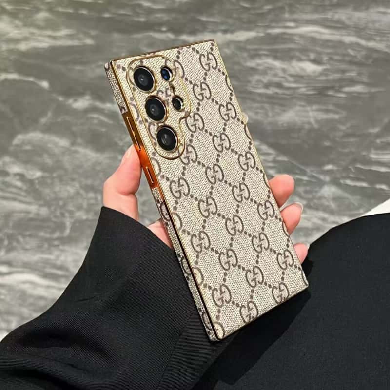Luxury Monogram Style PU Leather Case for Samsung Galaxy S22-S26 Series