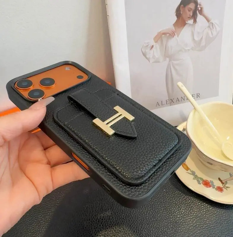 Hermes Leather Phone Cover Card Slot For iPhone 12-17 Series