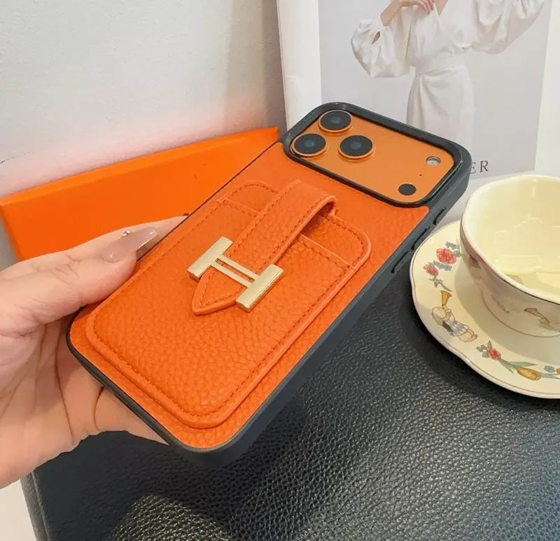 Hermes Leather Phone Cover Card Slot For iPhone 12-17 Series