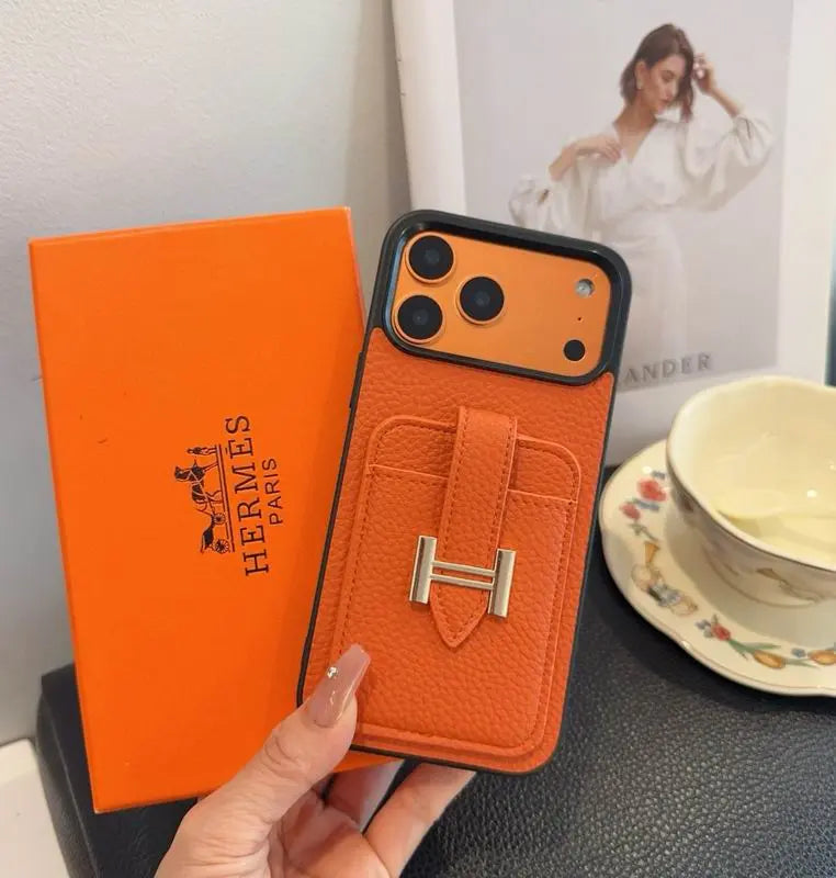 Hermes Leather Phone Cover Card Slot For iPhone 12-17 Series