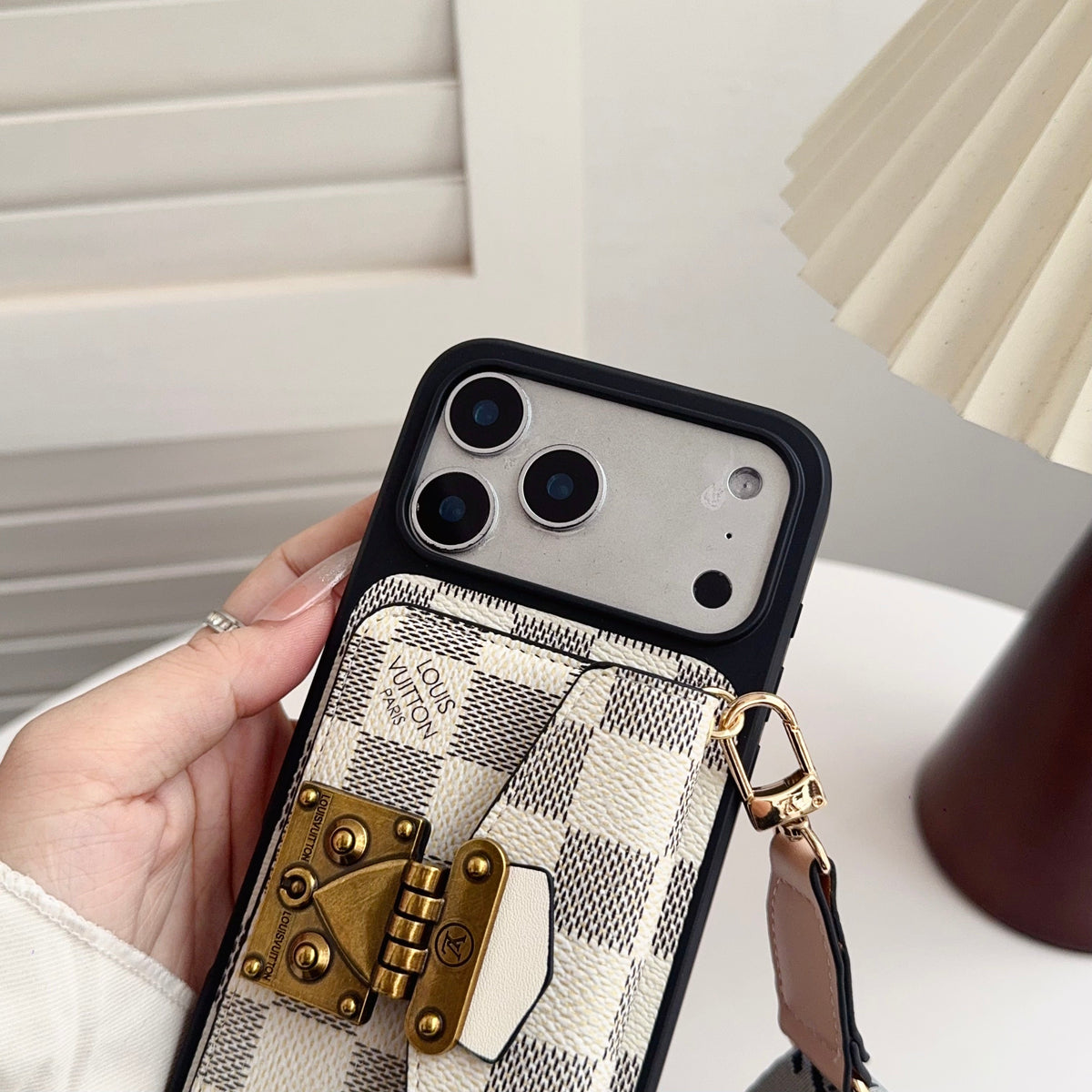 Luxury Louis Vuitton Phone Case with Card Holder and Strap 12-18 Pro & Pro Max