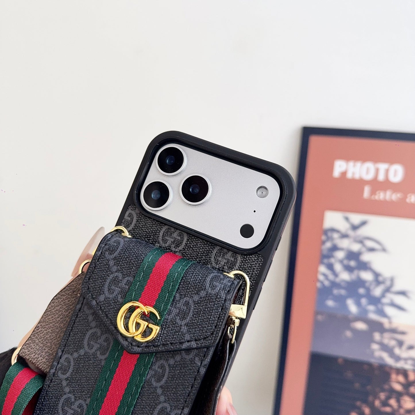 Classic Leather GG iPhone Case With Card Holder And Strap