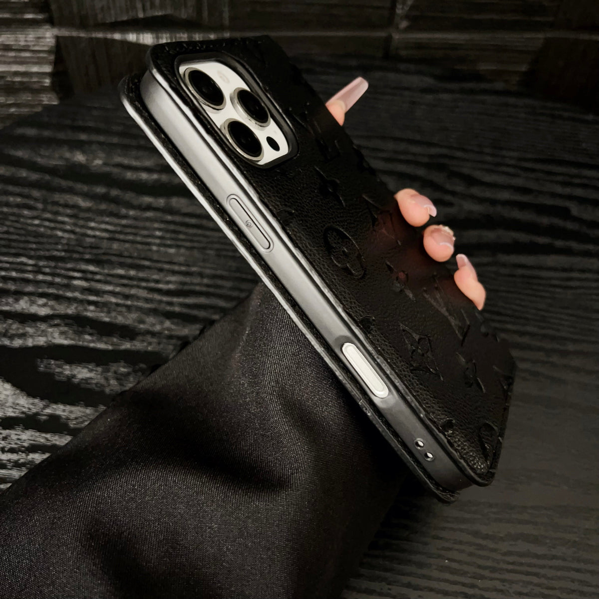 Premium Leather Folio Monogram Phone Case with Card Holder for iPhone 12-18 Pro & Pro Max