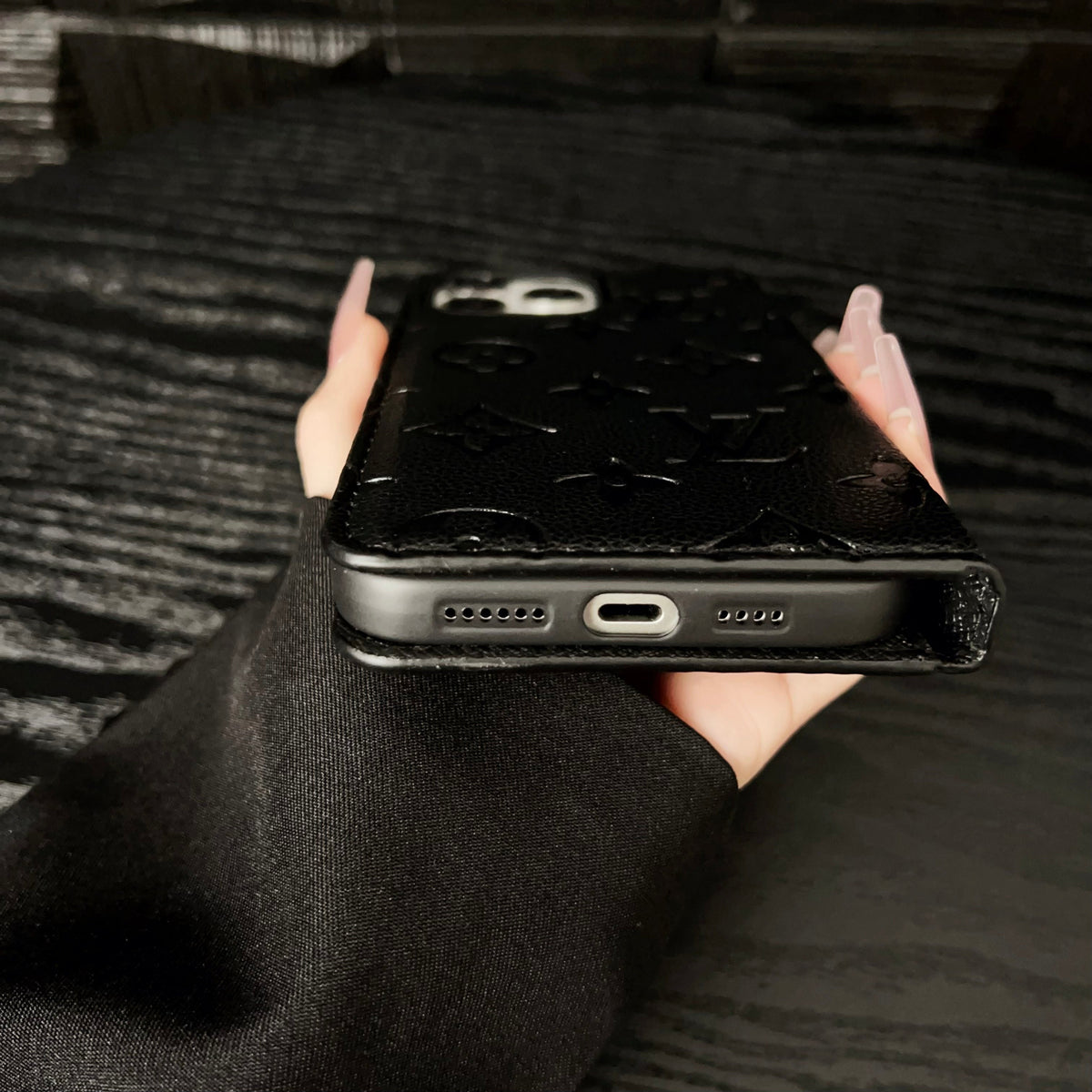 Premium Leather Folio Monogram Phone Case with Card Holder for iPhone 12-18 Pro & Pro Max