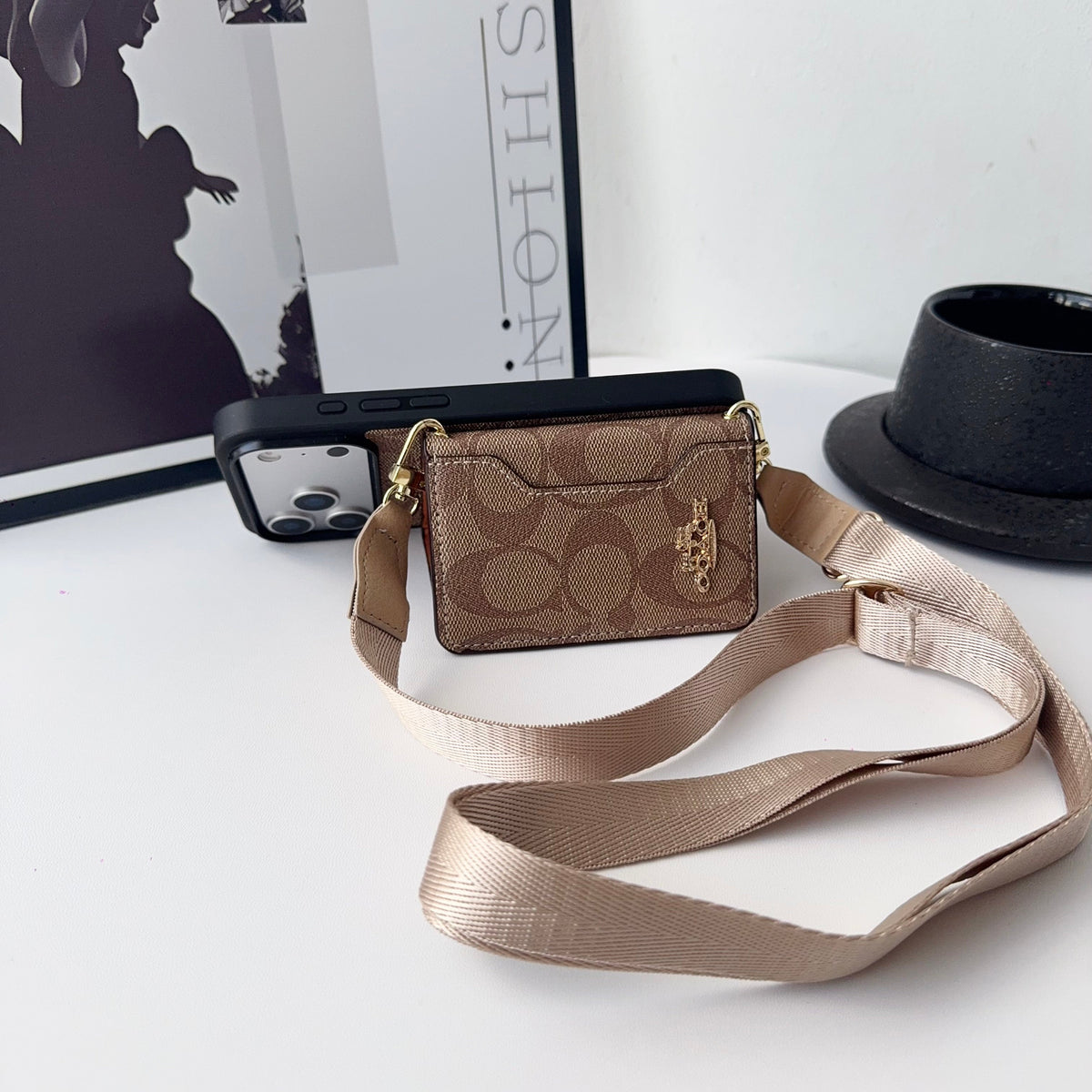 Designer Monogram Wallet Coach Case with Crossbody Strap
